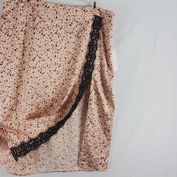 Leith Lace Trim Satiny Midi Skirt XL NWT Pink Smoke Ditsy Floral - Picture 3 of 5